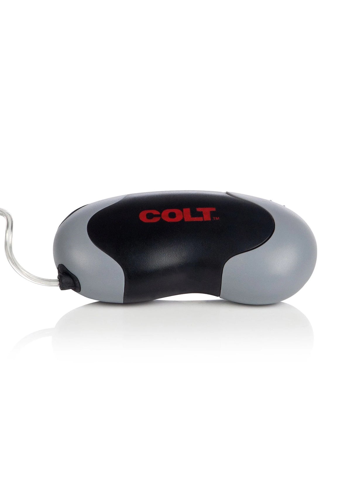 COLT Turbo bulletvibrator met rode COLT-opdruk op grijs-zwarte behuizing en snoer