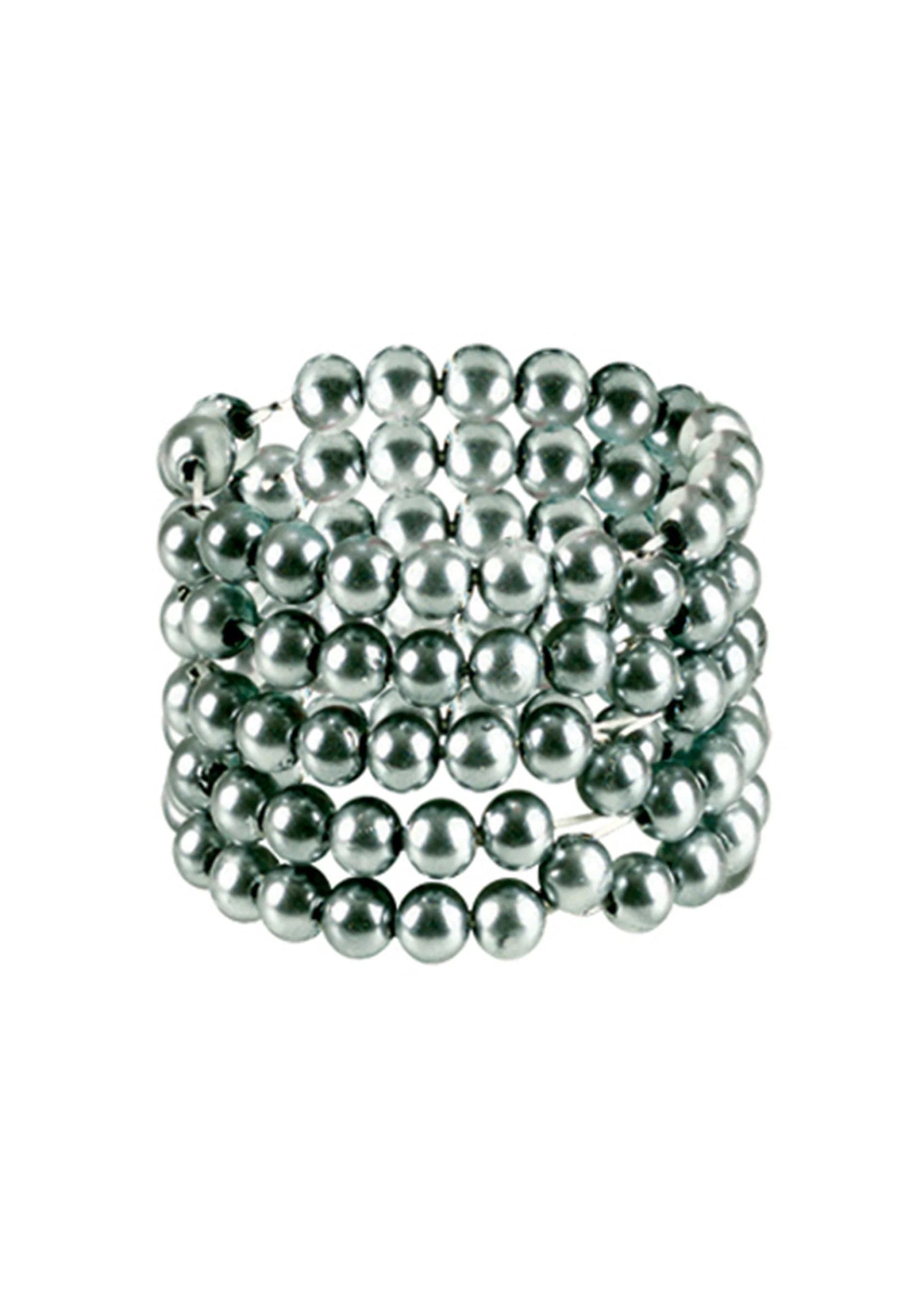 Kralenring met zilverkleurige metalen kralen, ronde rijen in compacte opgerolde vorm