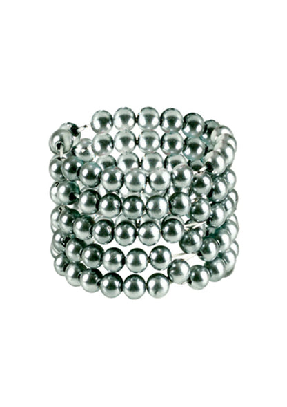 Kralenring met zilverkleurige metalen kralen, ronde rijen in compacte opgerolde vorm