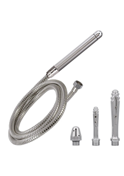 Douche-systeem met metalen staafhanddouche, flexibele slang en bijbehorende opzetstukken