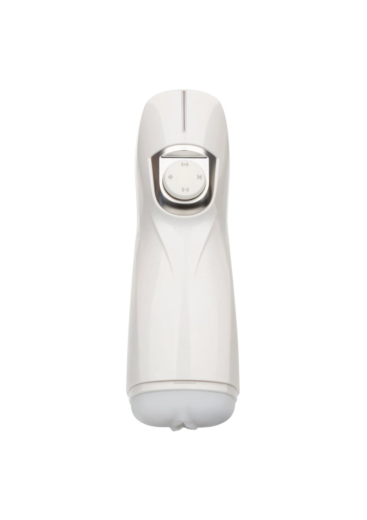 Witte handbediende CalExotics pulsar-stroker met ronde controleknop en display