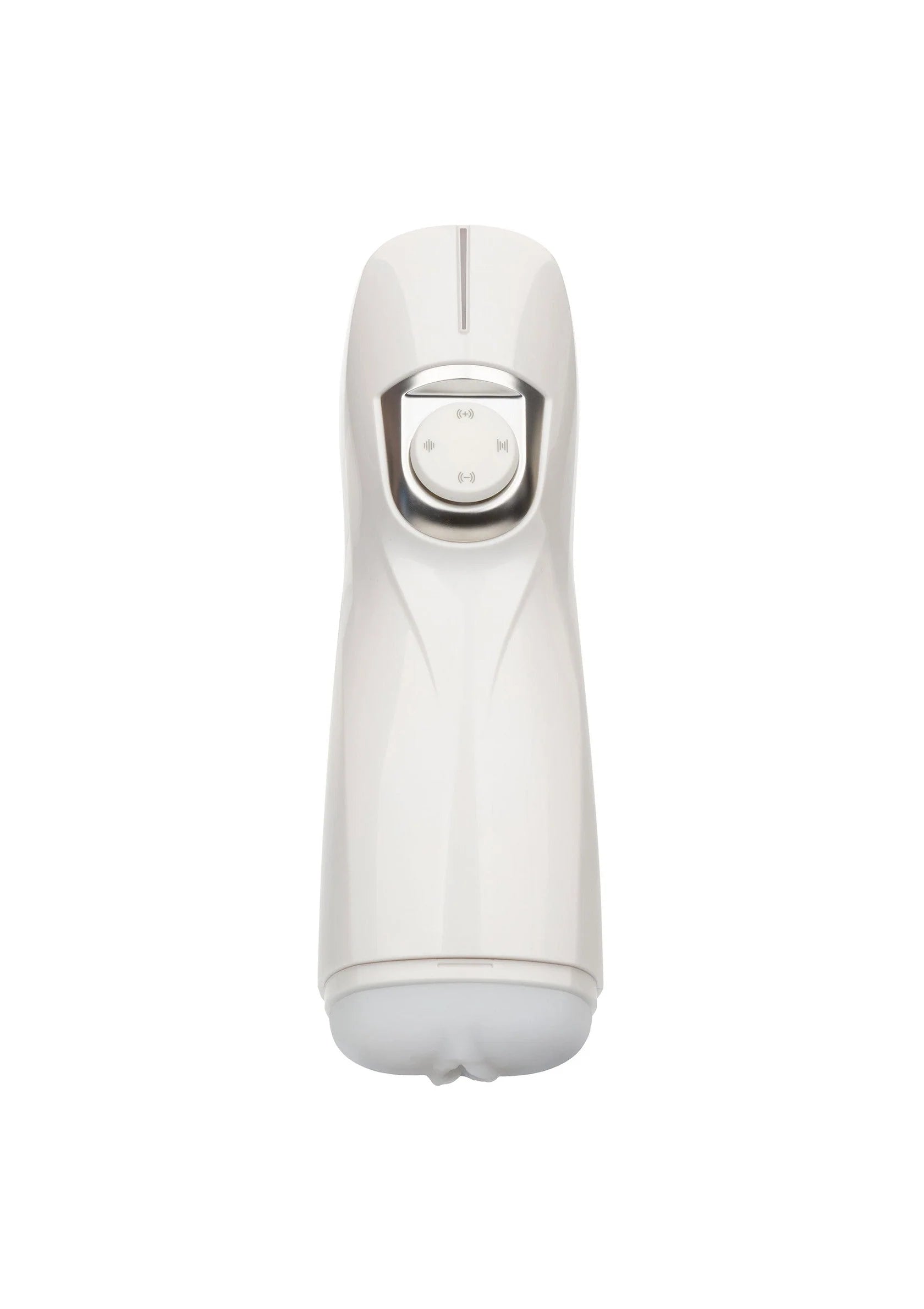 Witte handbediende CalExotics pulsar-stroker met ronde controleknop en display