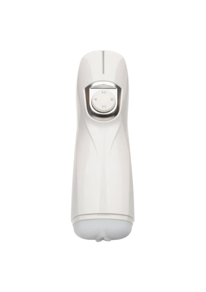Witte handbediende CalExotics pulsar-stroker met ronde controleknop en display