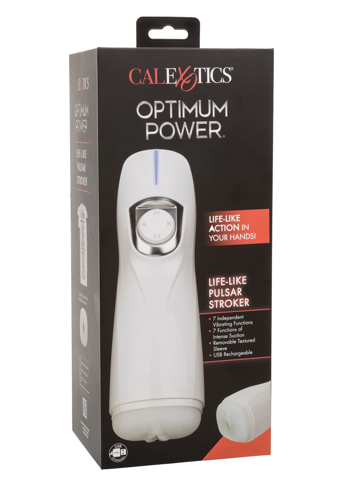 Verpakkingsdoos met witte pulsar-stroker van CALEXOTICS OPTIMUM POWER