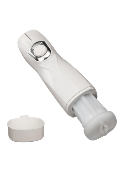 Witte handgreep-stroker met ronde knop, open uiteinde en losse kap