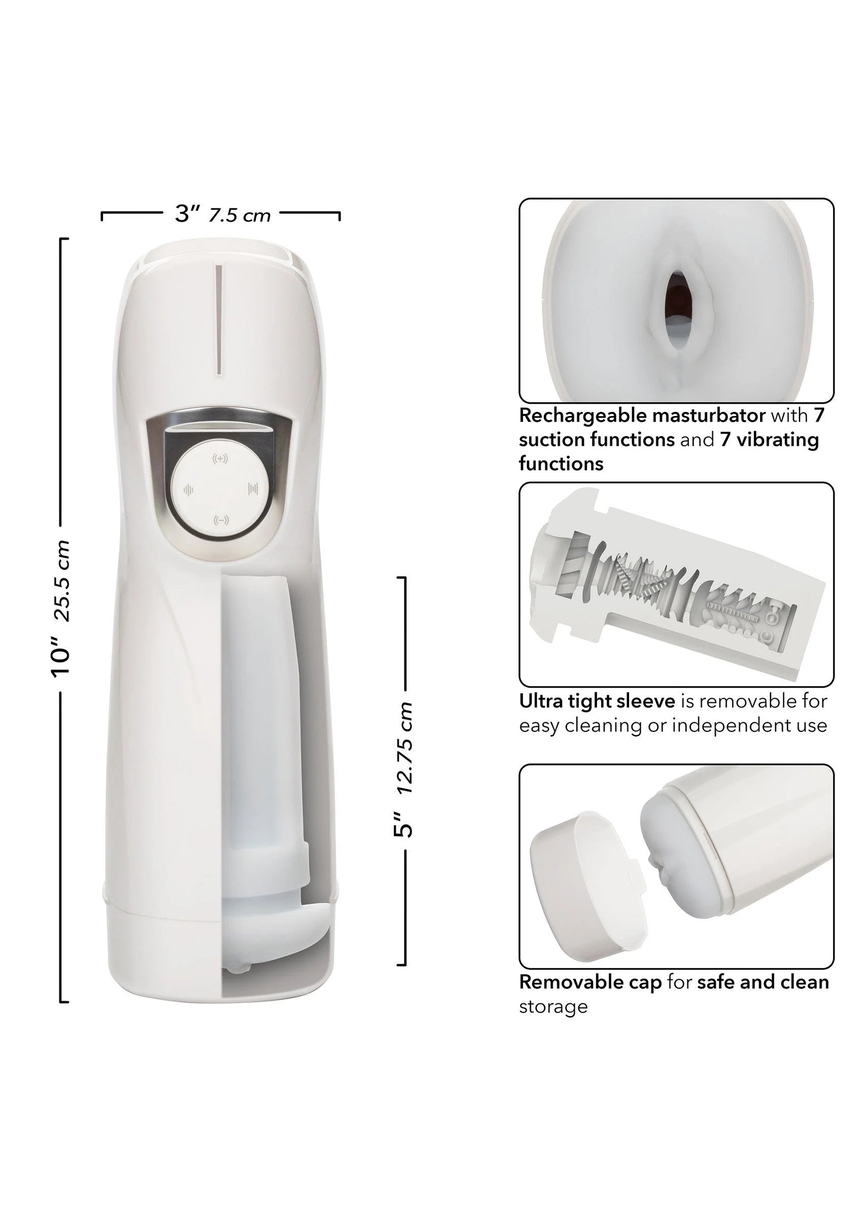 Witte pulsar-stroker met ronde knop en afneembare opzetkap