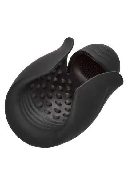 Zwarte handheld power-stroker met binnenzijde met noppen en ribbels