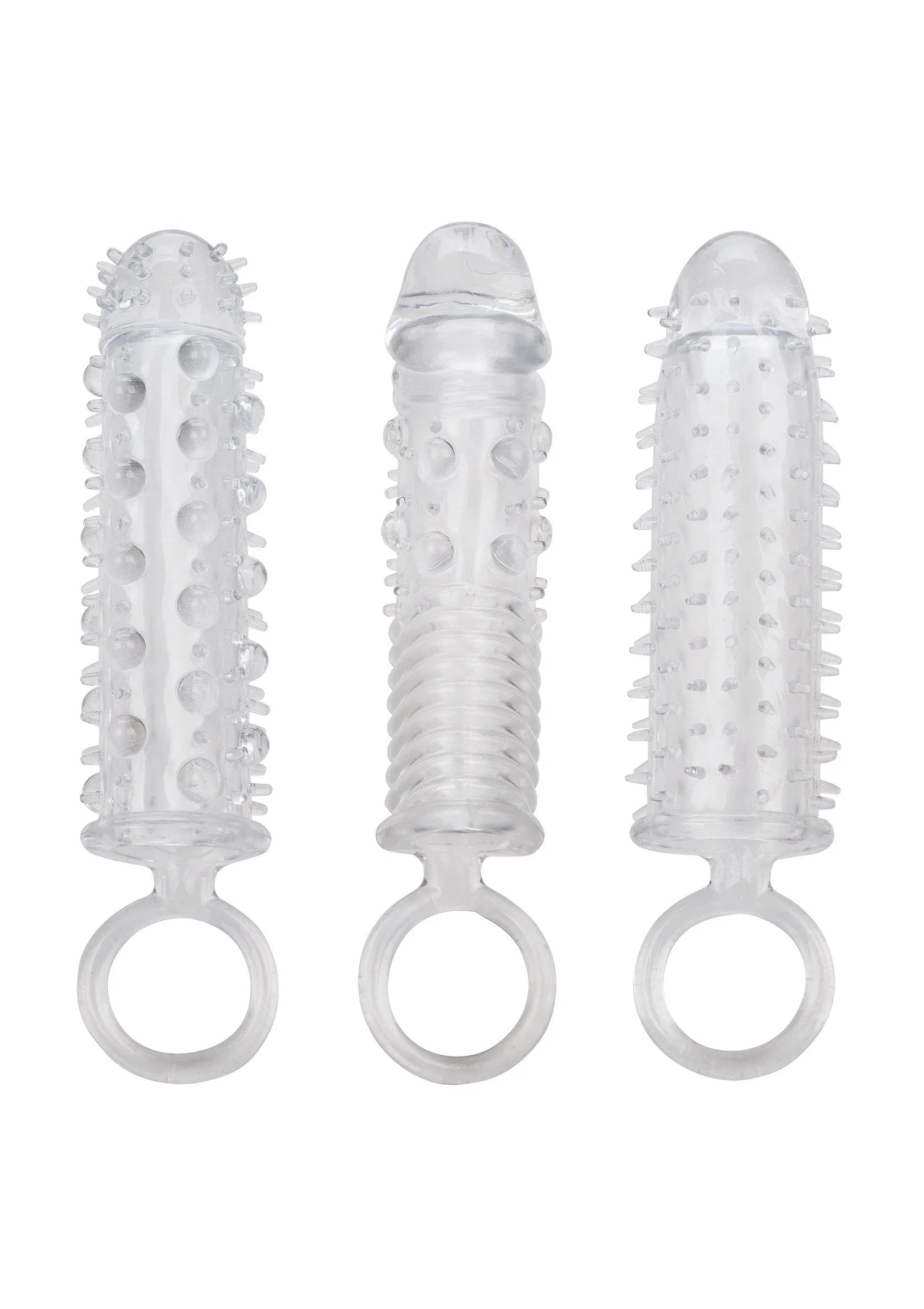 3-delige verlengset met transparante textuurhulzen en ring, set van 3 stuks