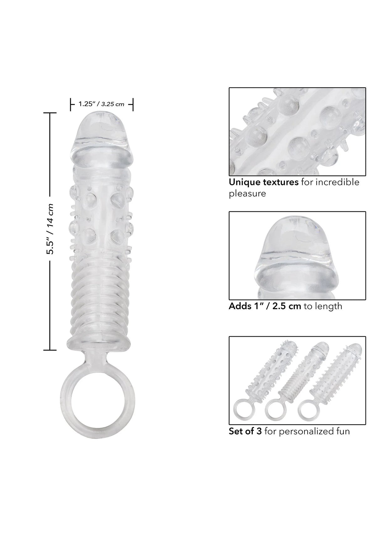 Transparante verlengset met textuurhuls en ring, set van 3