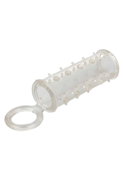 Transparante siliconen stimulatiesleeve met noppen en open ringlus