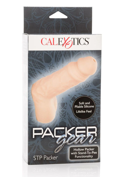 CalExotics packer-doos met afbeelding van huidkleurige Stand-To-Pee siliconen packer