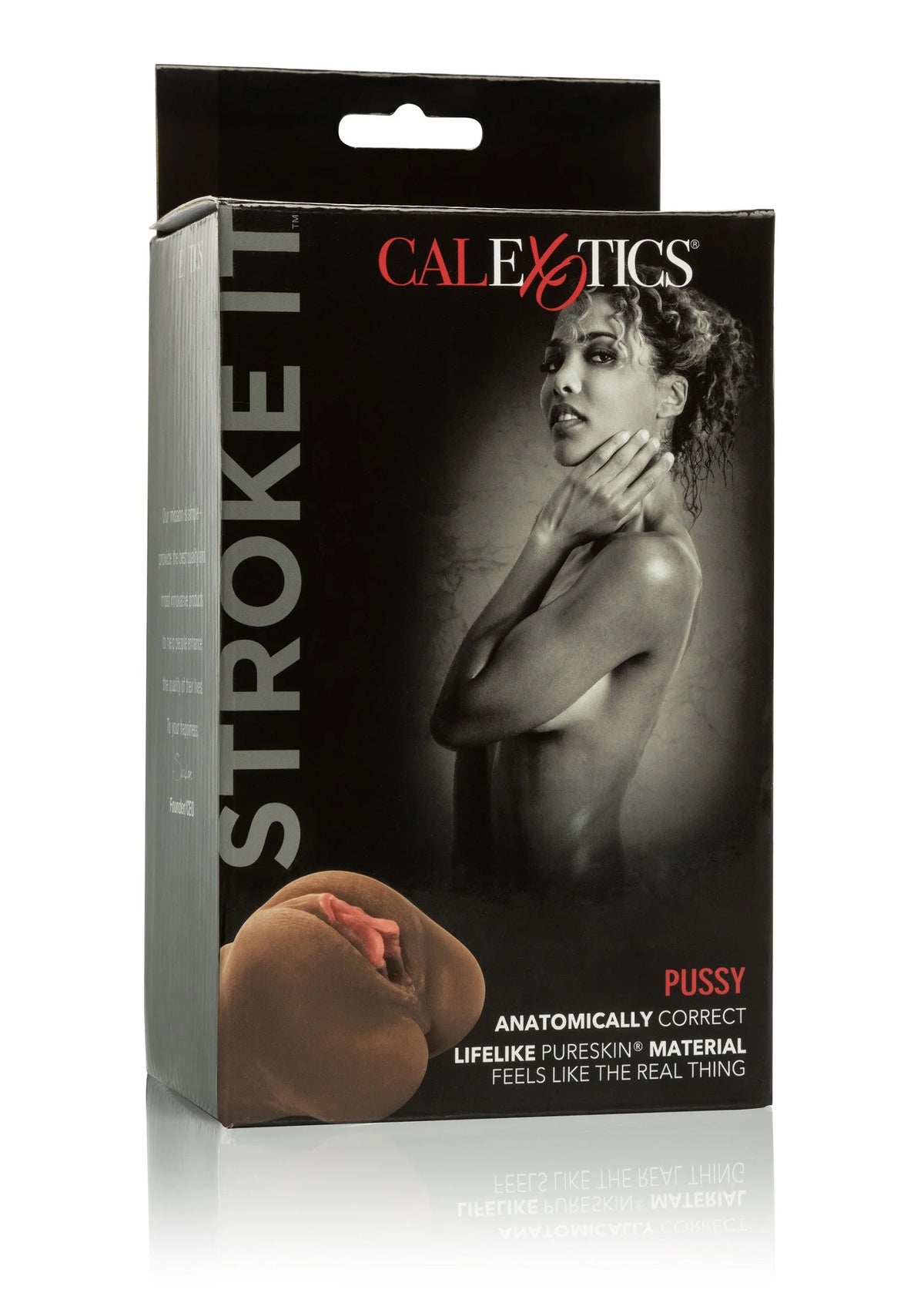 CalExotics-verpakking van sekspeeltje, bruine vorm op de verpakking