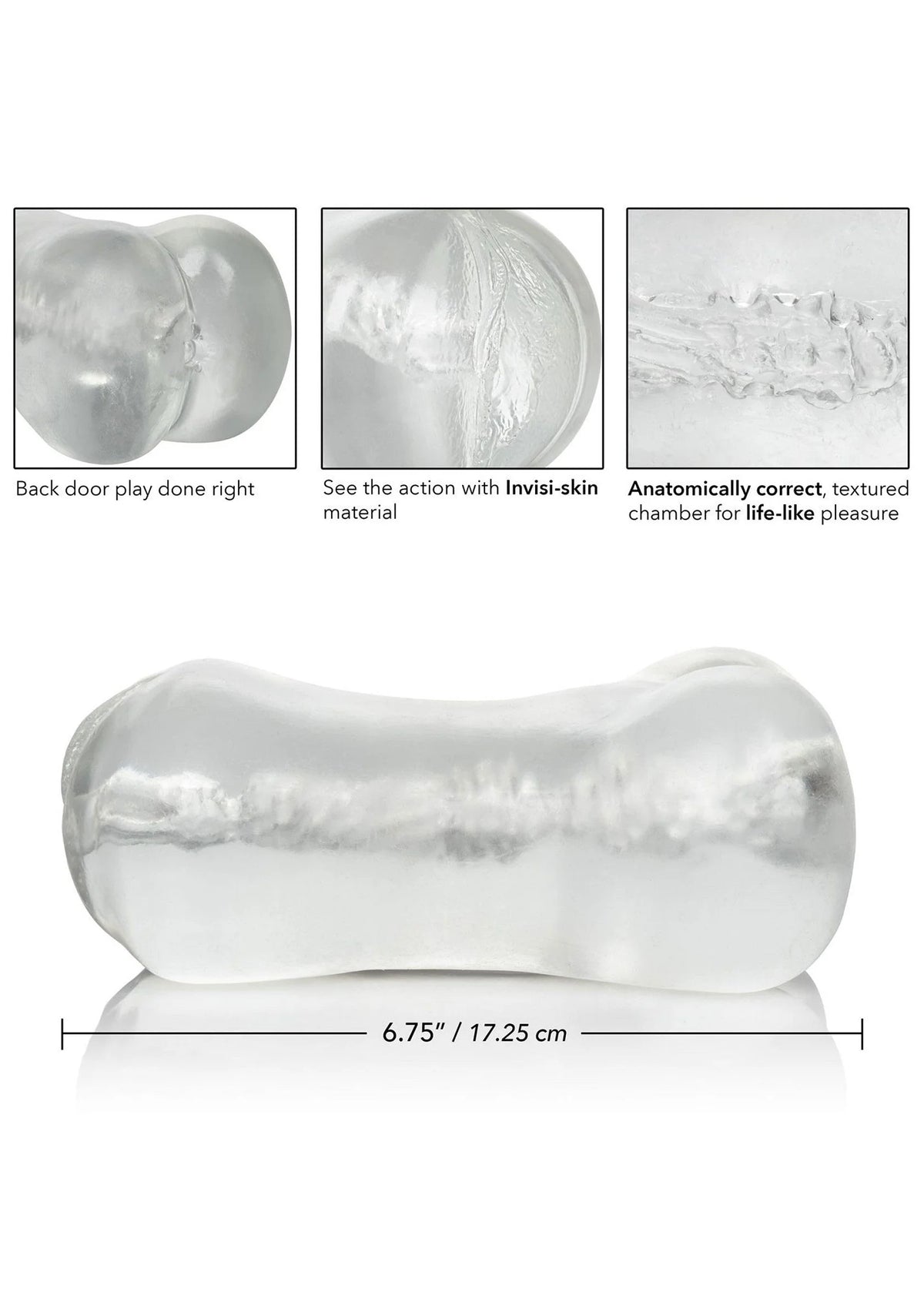 Zilverkleurige masturbator met geribbelde textuur en afmeting 6,75/17,25 cm