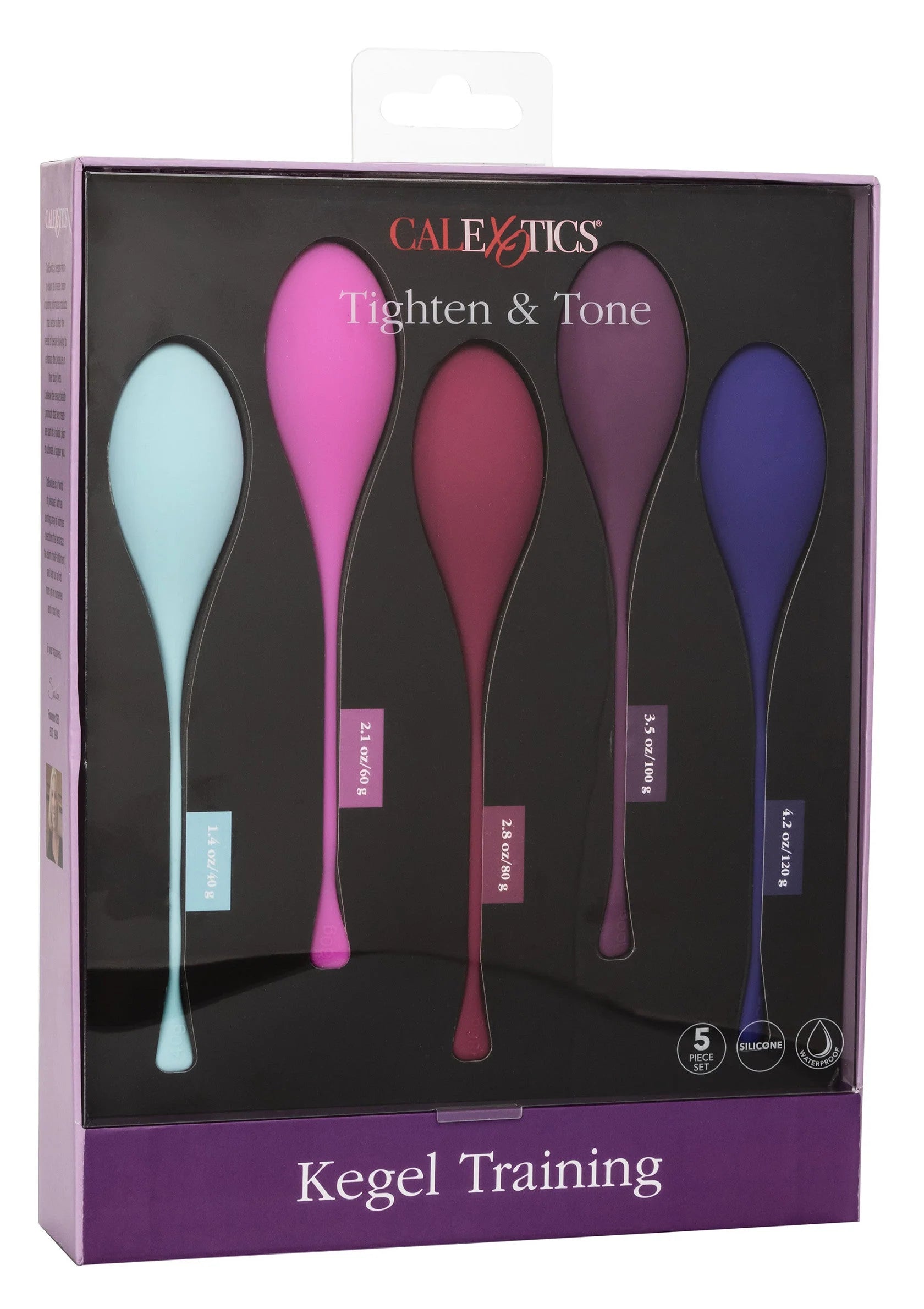 CalExotics Kegel Training setverpakking met vijf bekkenbodem kegeltrainers in kleuren