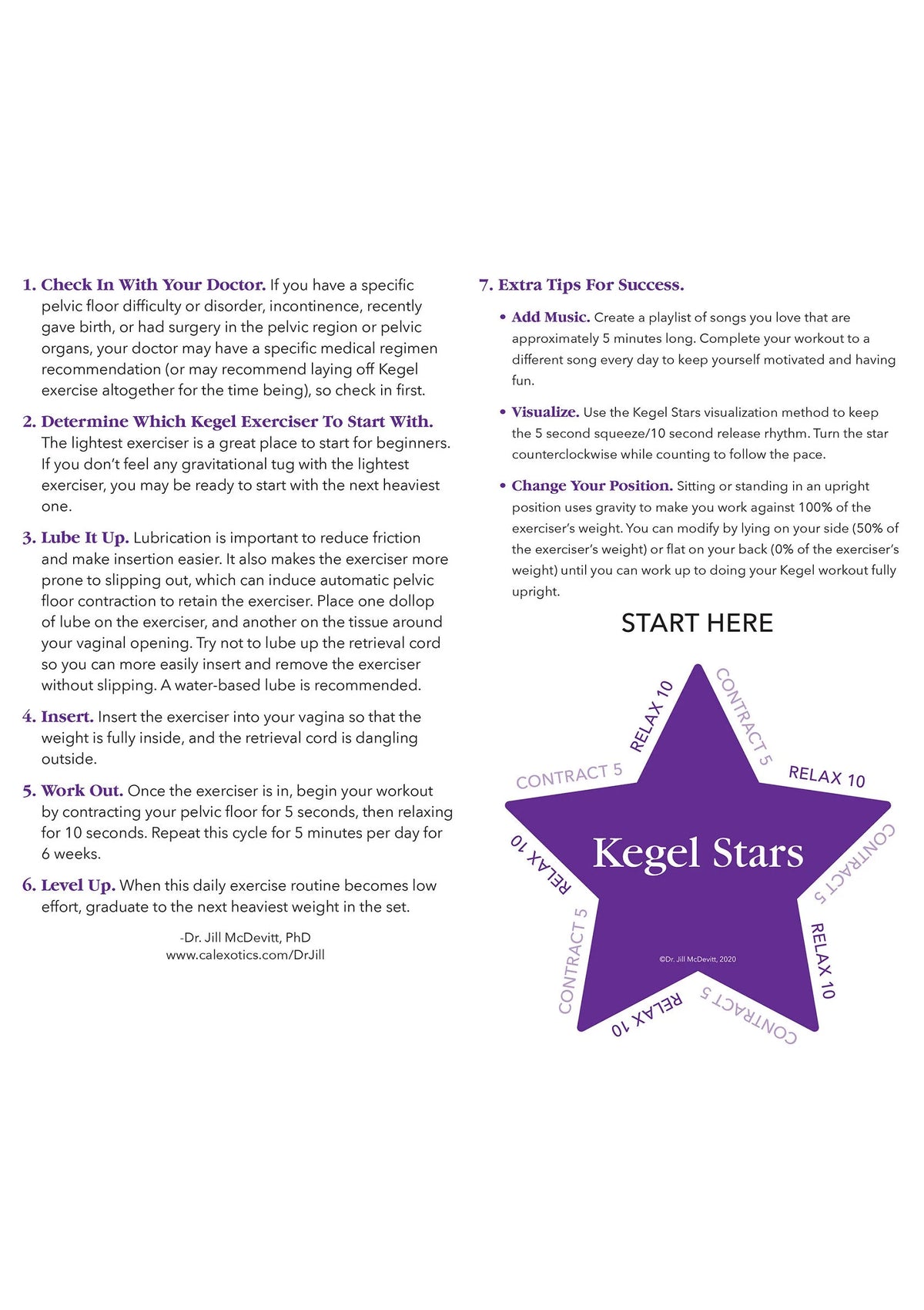 Gidskaart met stappen voor Kegel Stars bekkenbodemtrainer, Start hier