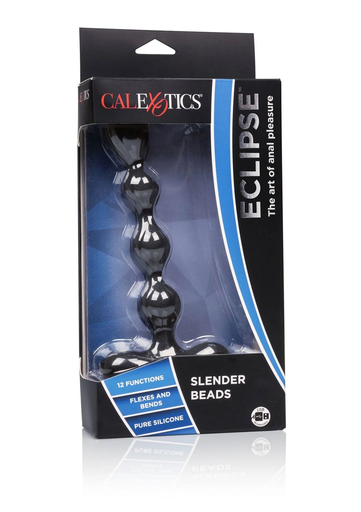 CalExotics Eclipse slender beads doos met afbeelding van zwarte siliconen kralen