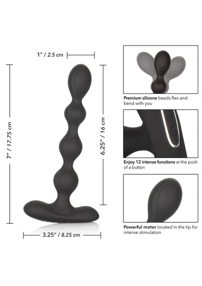 Zwarte siliconen anal beads met vibrerende tip en pushknop