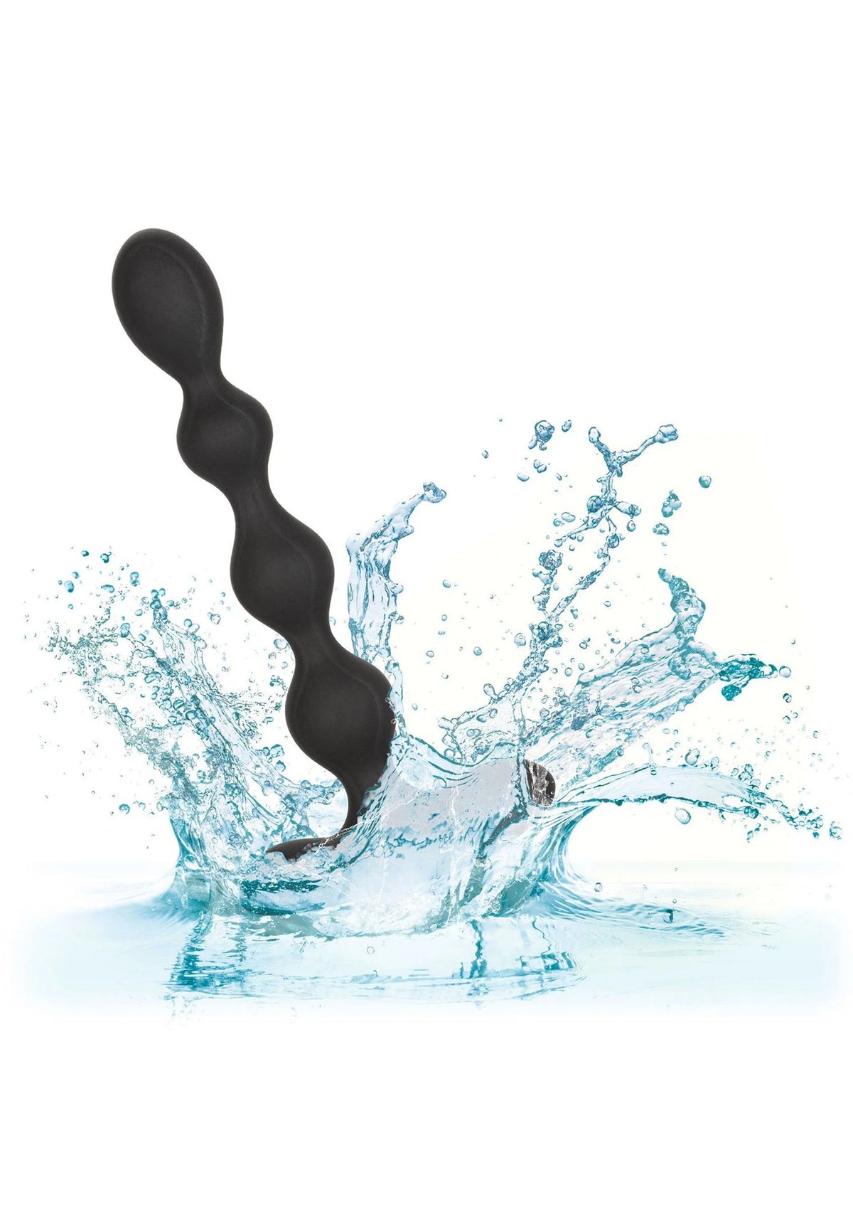 Zwarte siliconen anal beads met waterdruppels voor natte bescherming