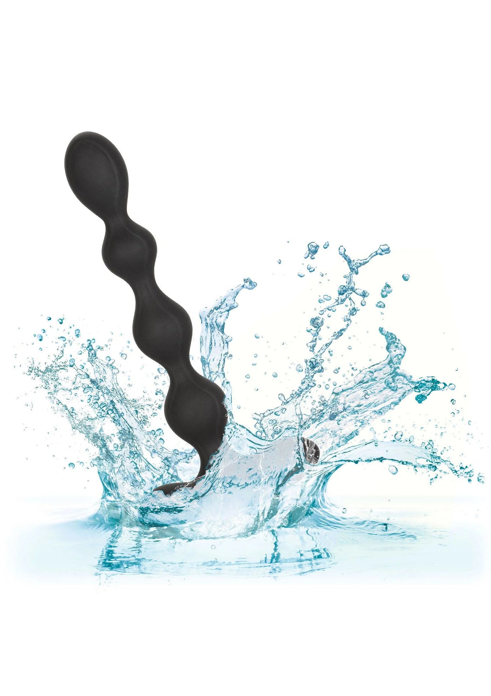 Zwarte siliconen anal beads met waterdruppels voor natte bescherming