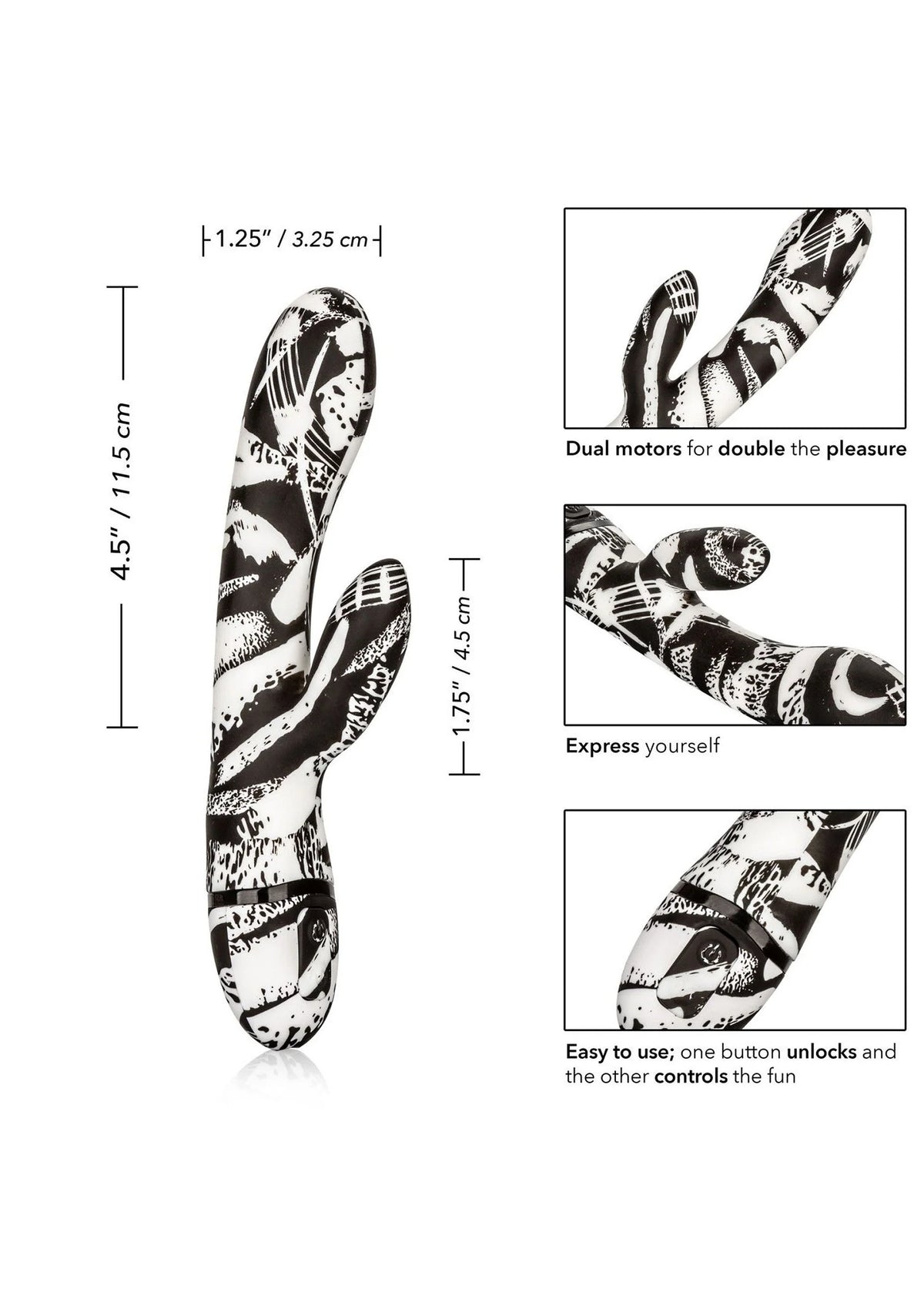 CalExotics dubbele vibratiestok met zebraprint, twee uiteinden, 2 motoren