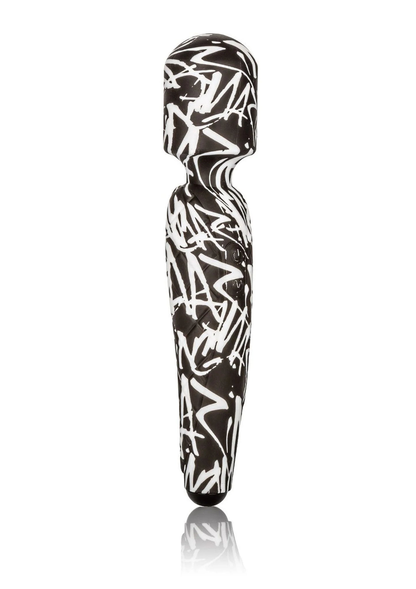 CalExotics Hype massager met zwart-wit graffiti motief, rechtopstaand