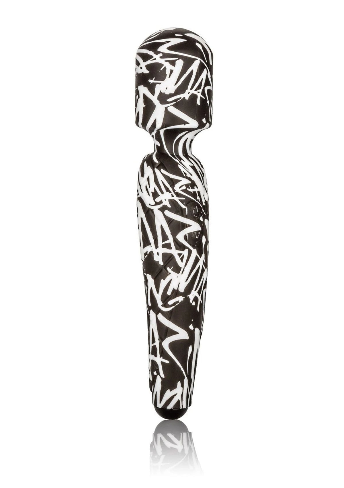 CalExotics Hype massager met zwart-wit graffiti motief, rechtopstaand