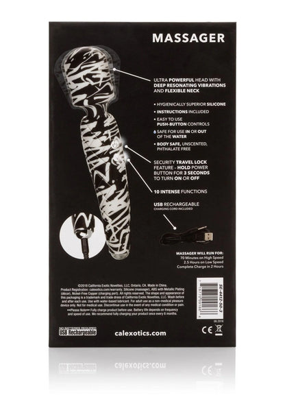 CalExotics Hype massager verpakking achterkant met specificaties, USB-oplaadbaar