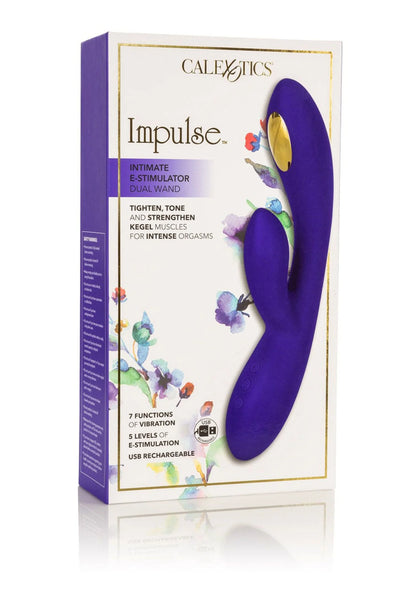 Paarse E-stimulator (dual wand) met twee trilkoppen van siliconen