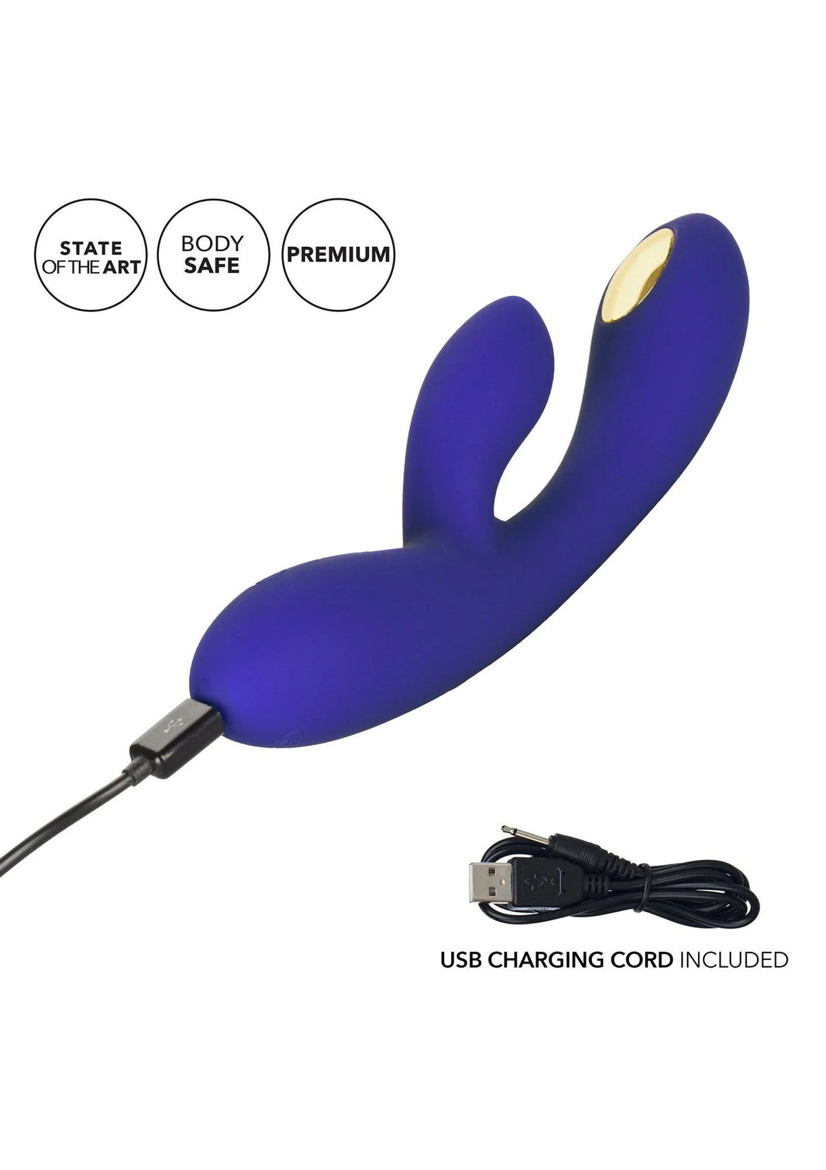 Paarse E-stimulator wand met USB-oplaadsnoer en twee siliconen armen