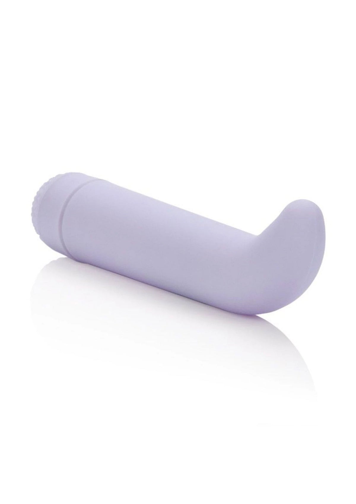Mini-G vibrator lichtpaars liggend, gebogen kop en textuur op de onderzijde