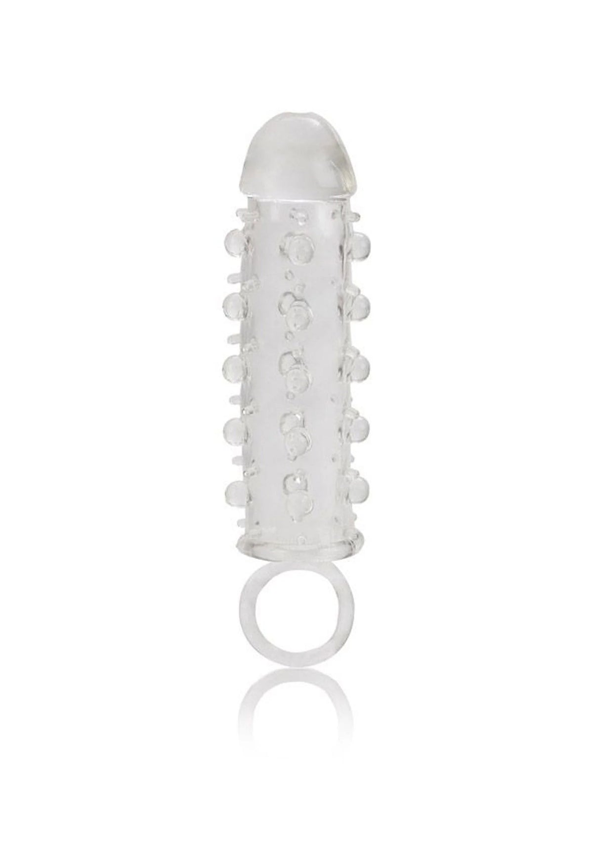 Transparante penis-mouw/extender met noppen en brede ondersteuningsring