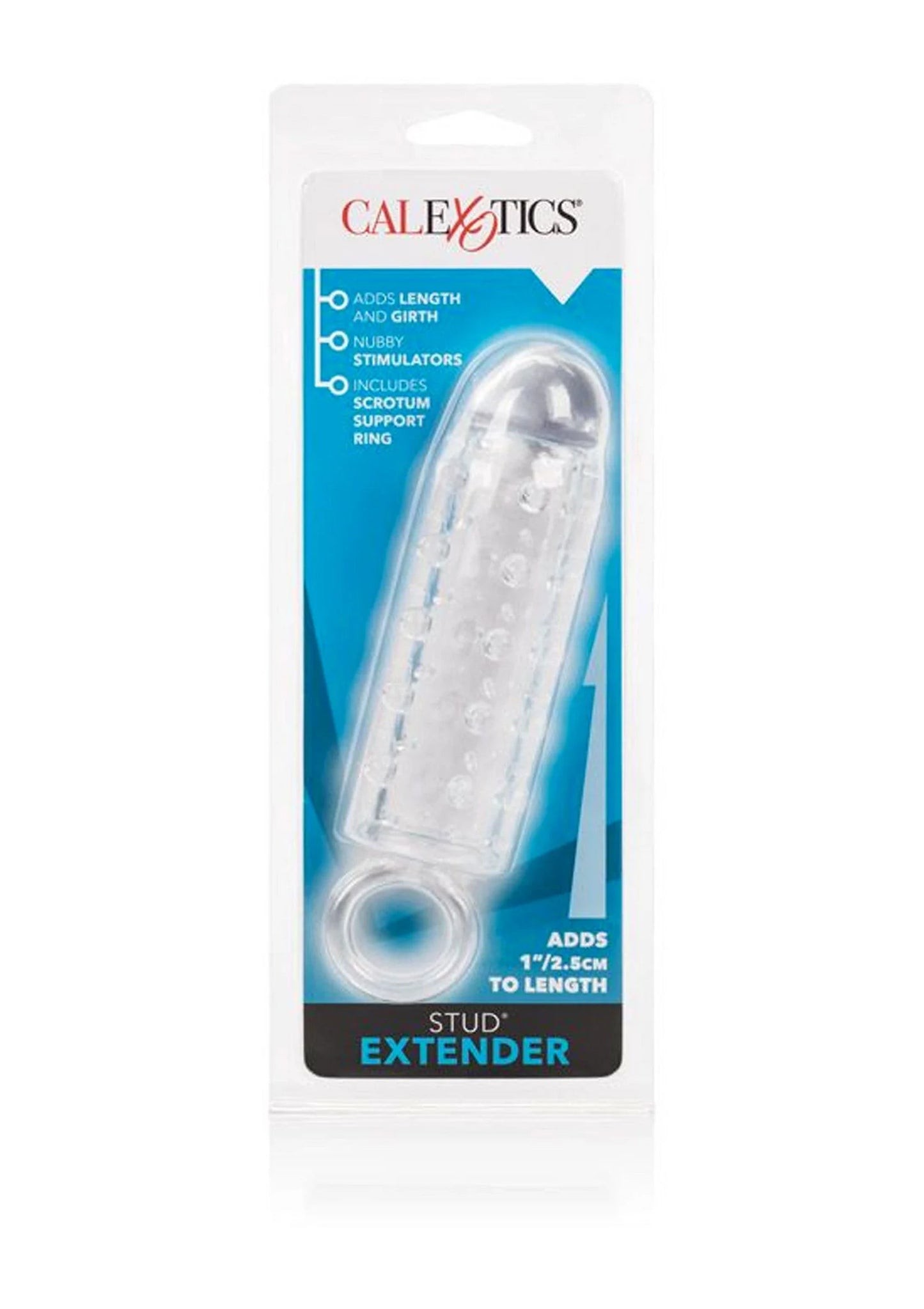CALEXOTICS stud extender verpakking met transparante penis-mouw en ring