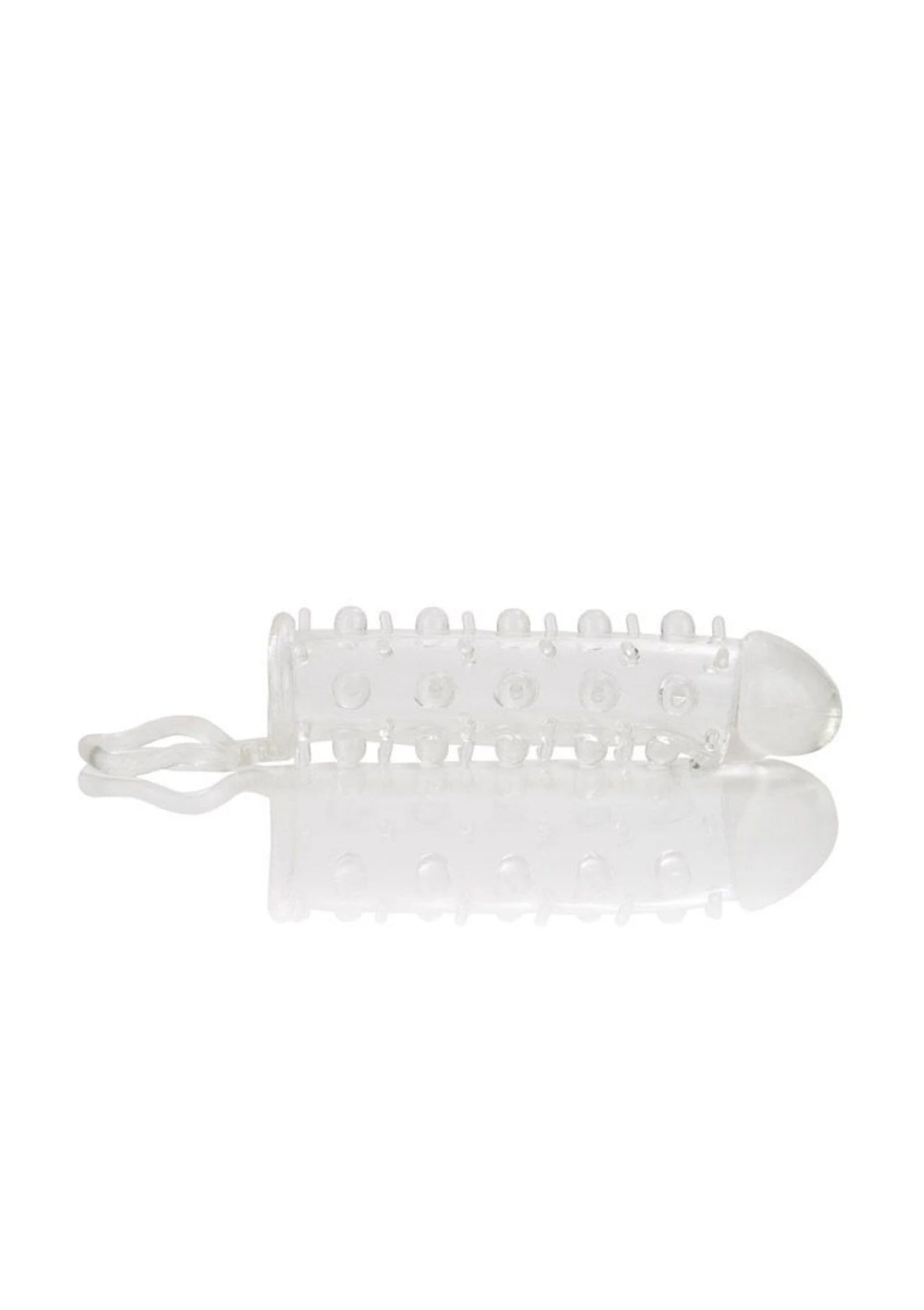 Transparante penis-mouw/extender met noppen en lusbandje, plat weergegeven