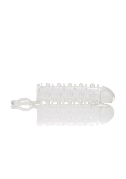Transparante penis-mouw/extender met noppen en lusbandje, plat weergegeven