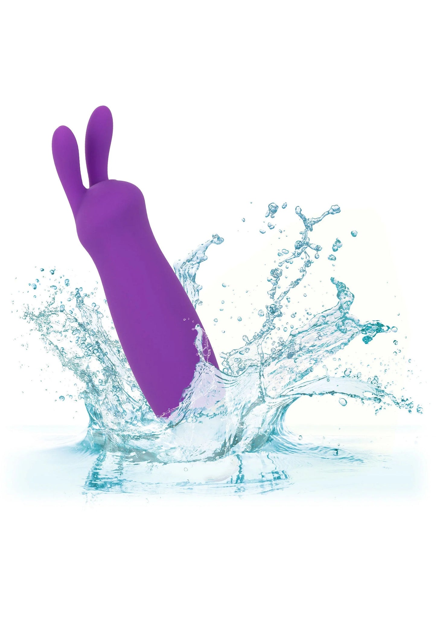 Paarse silicone vibrator in water met spats, staand