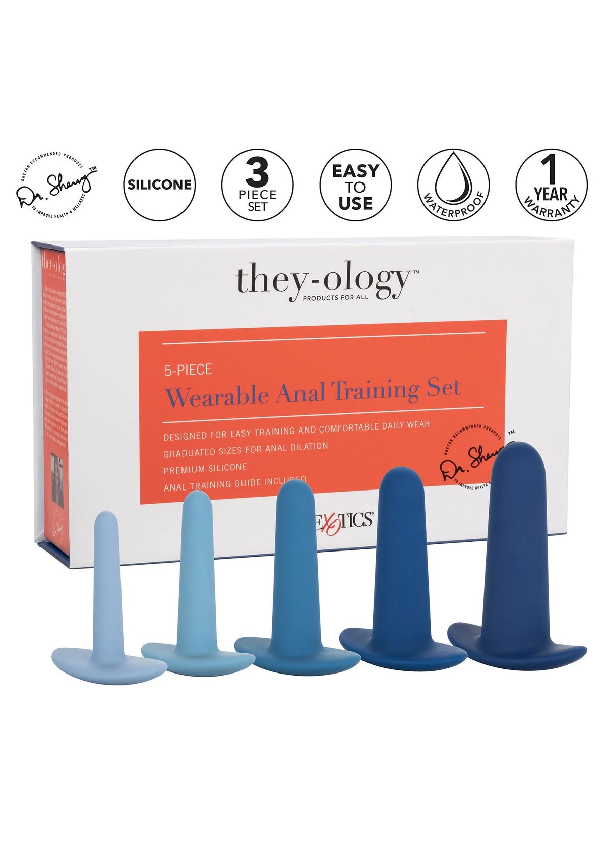 They-ology 5-delige wearable anal training set met vijf siliconen dilatoren