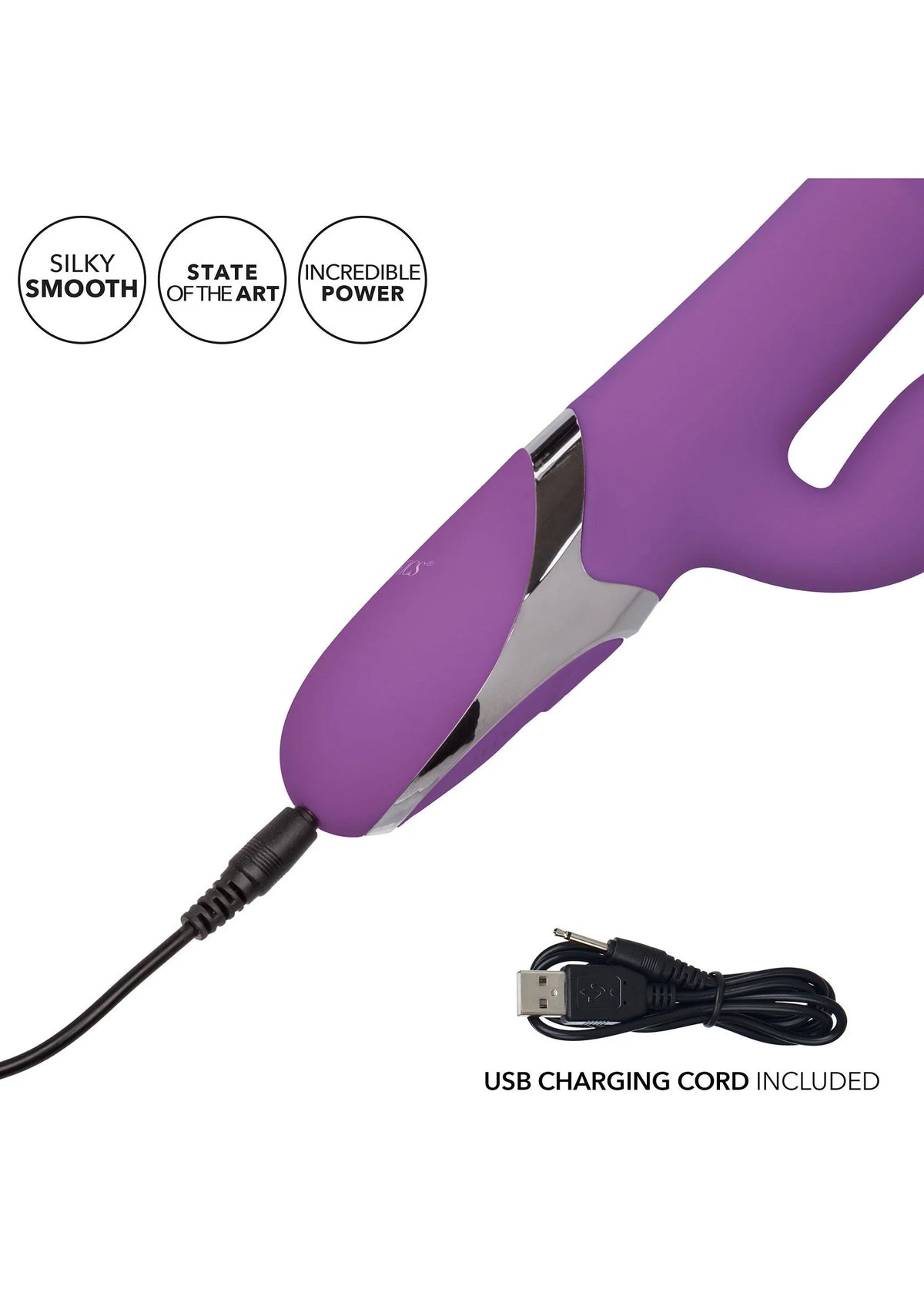 Paarse vibrator met USB-oplaadsnoer en ronde laadconnector