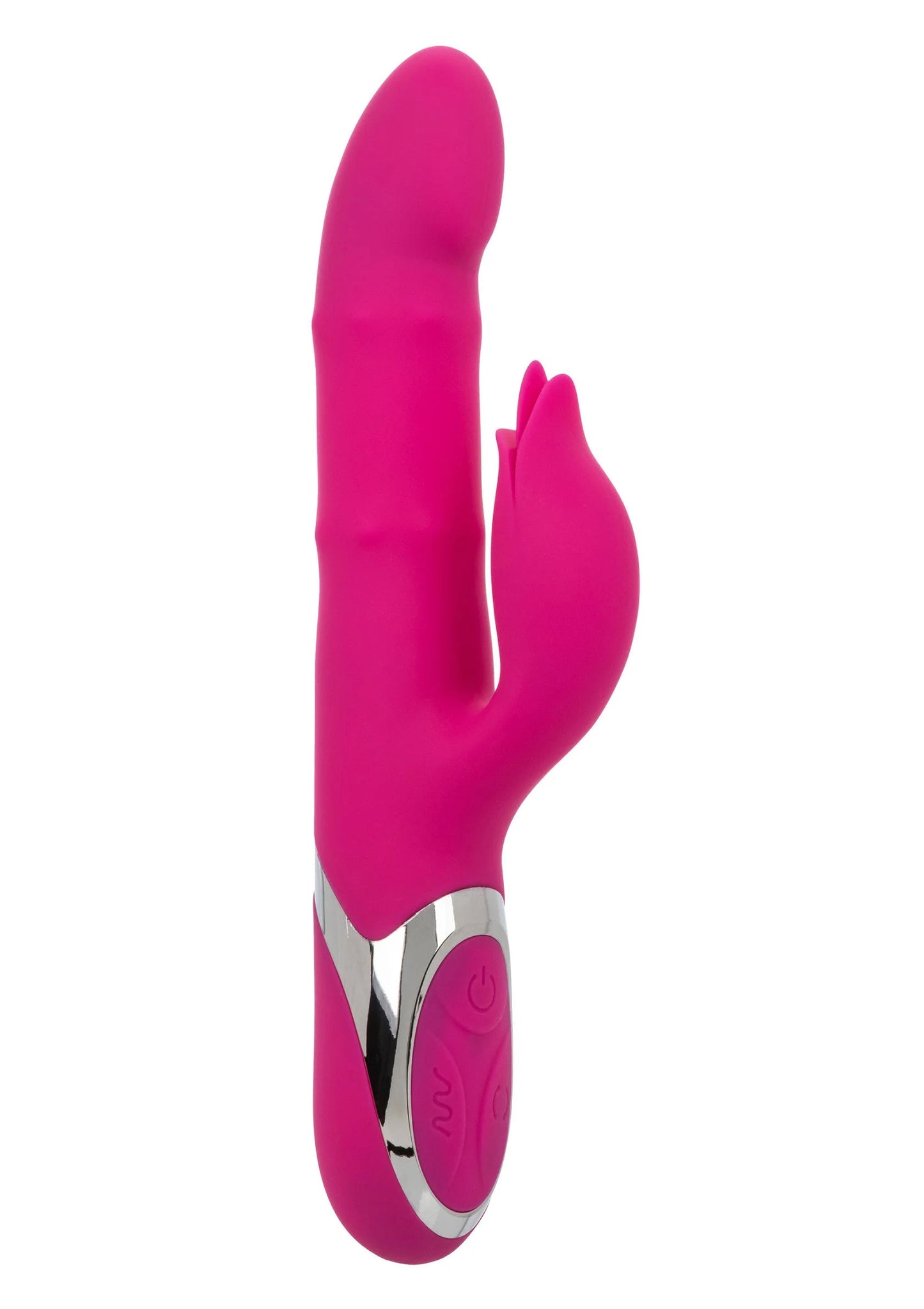 Roze dubbele vibrator met twee ronde uiteinden en gebogen U-vorm