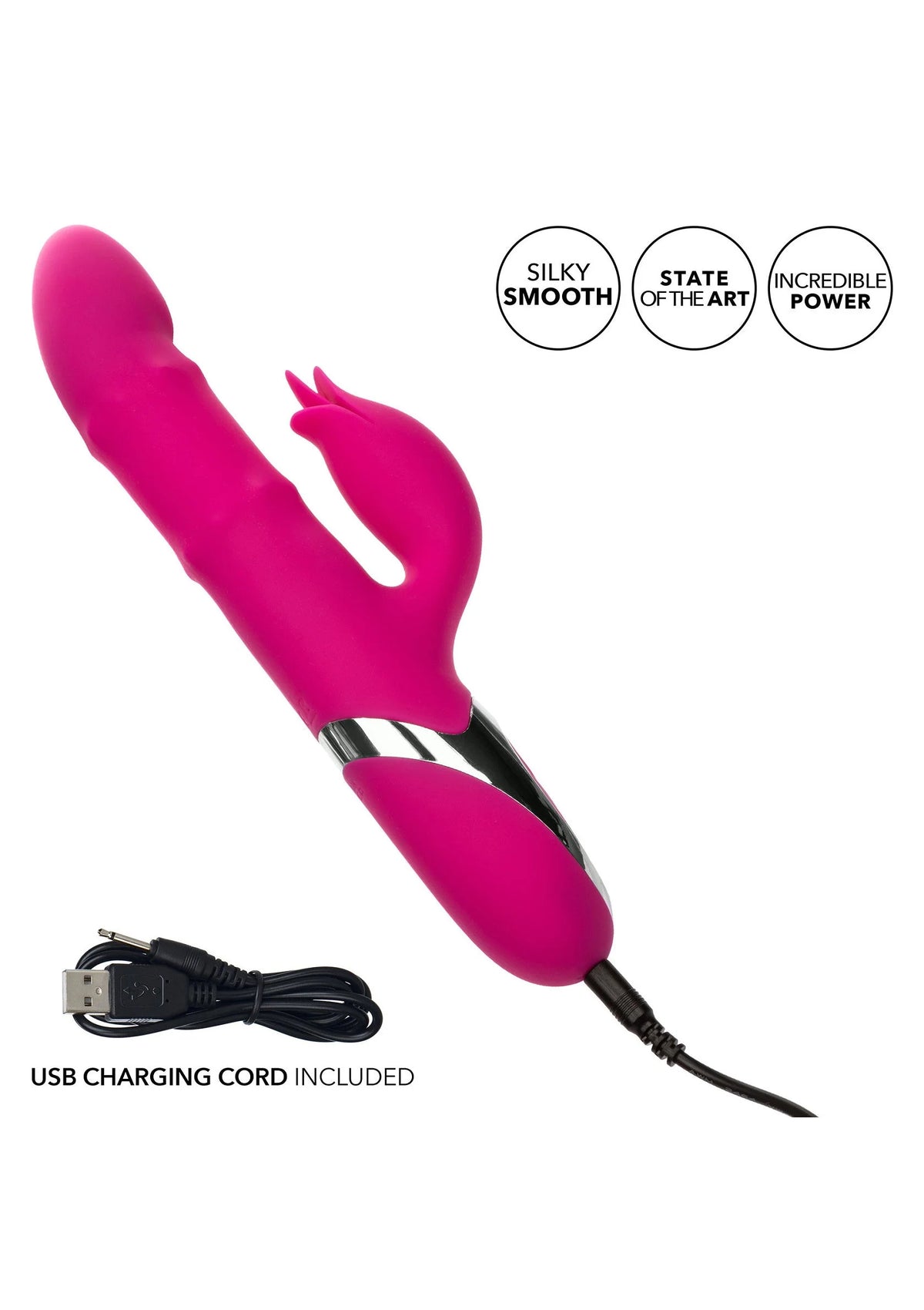 Roze vibrator met USB-oplaadkabel, gebogen dubbelkopvorm