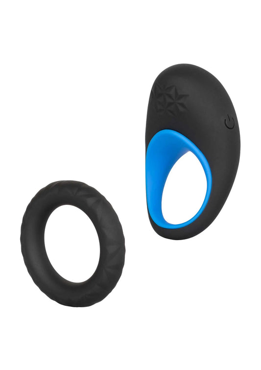 Vibrerende cockring met zwart ovaal toestel en losse zwarte ring