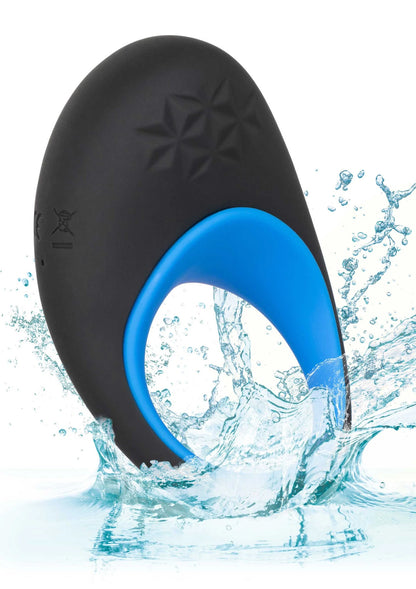 Vibrerend cockringtoestel zwart met blauwe opening, met water-splash