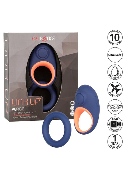 CalExotics set: blauwe vibrator-cockring met oranje ring en USB-kabel