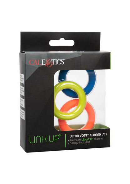 Doos met 3 siliconen cockringen: limegroen, blauw en oranje