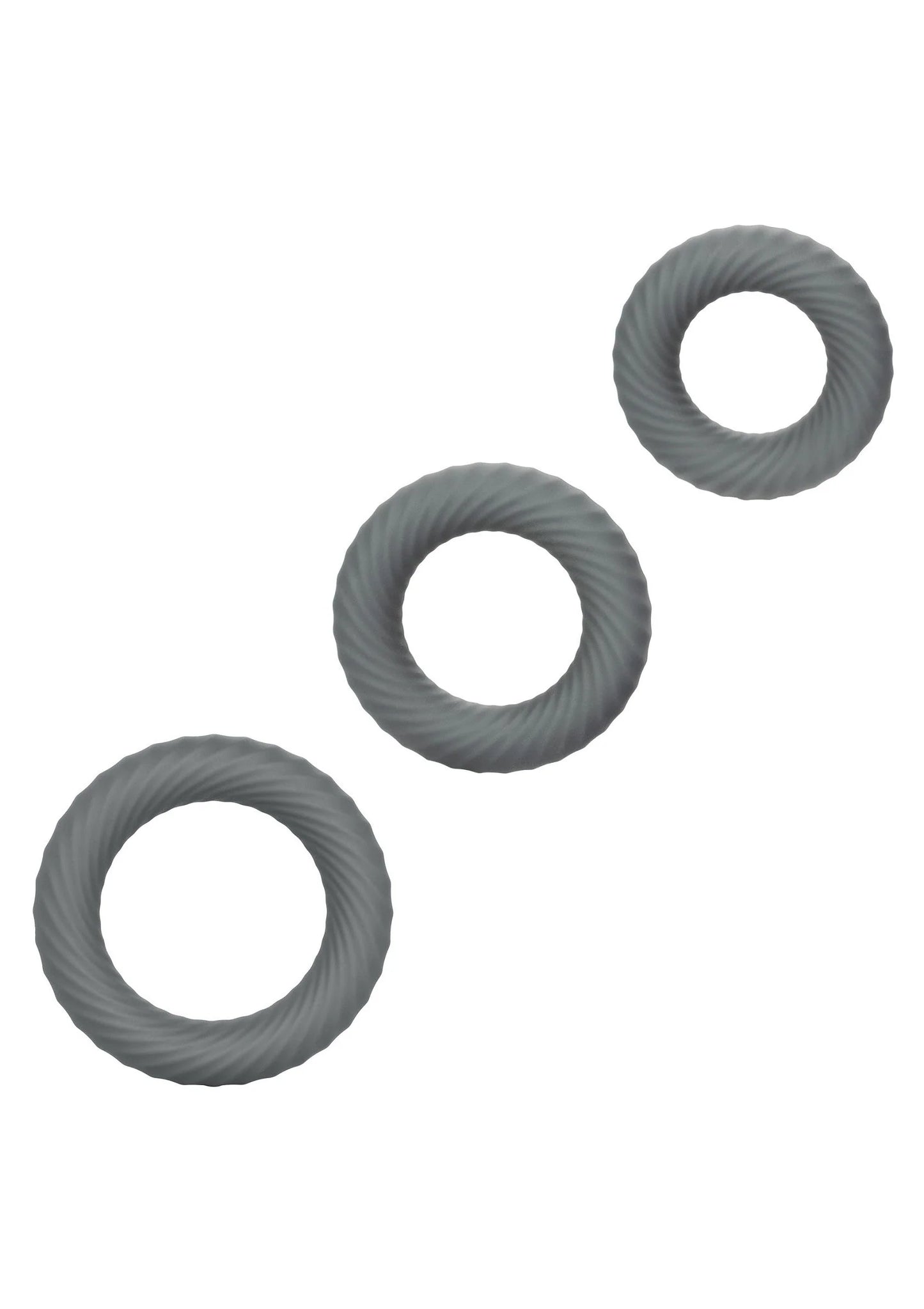 Cockring set, drie losse ringen van grijs, geribbelde siliconenlook