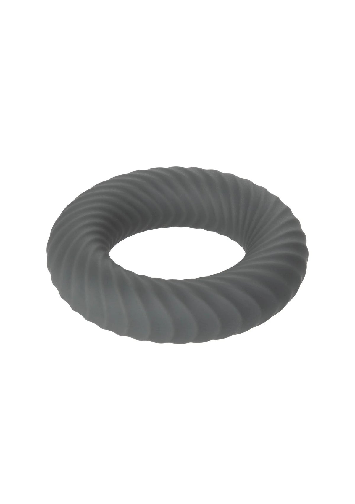 Grijze cockring met spiraalvormige ribbels, zachte elastische look