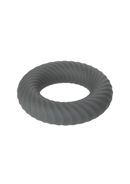 Grijze cockring met spiraalvormige ribbels, zachte elastische look