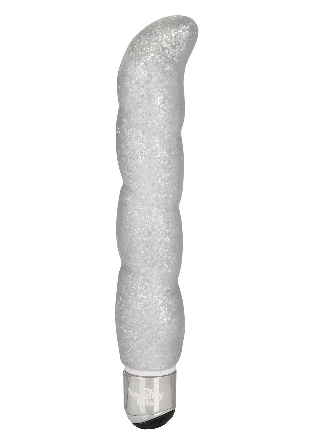 Zilveren glitter g-spot vibrator staand, taps toelopende kop