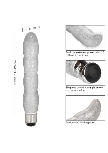 Zilveren glitter g-spot vibratortje met brede basis en ronde top