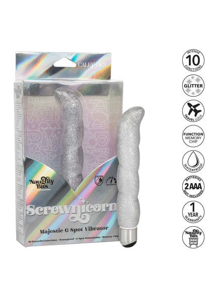 Screwnicorn g-spot vibratortje met zilveren glitter en zichtbaar basisuiteinde