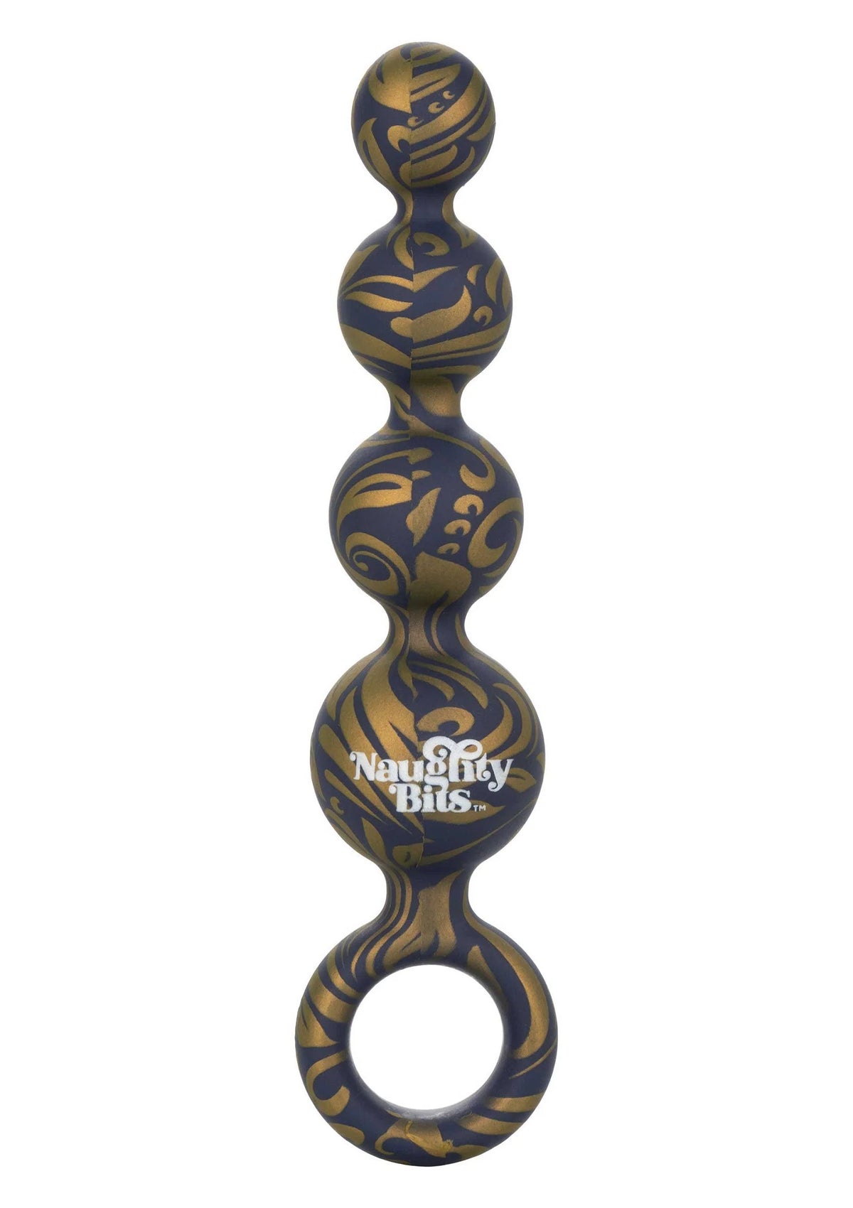 Siliconen butt beads blauw-goud swirlpatroon met ring en opgerolde vorm